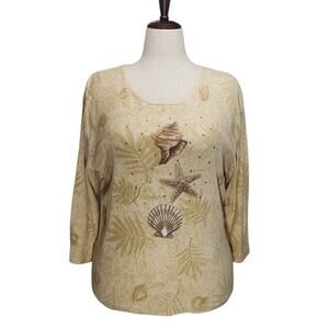 Studio Collections Tropical Shell Print Top XXL Boho Coastal Grandma Timing